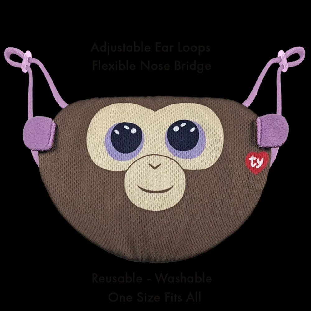 NWT 2-pks TY Adjustable Kid's Face Masks: Coconut Monkey!